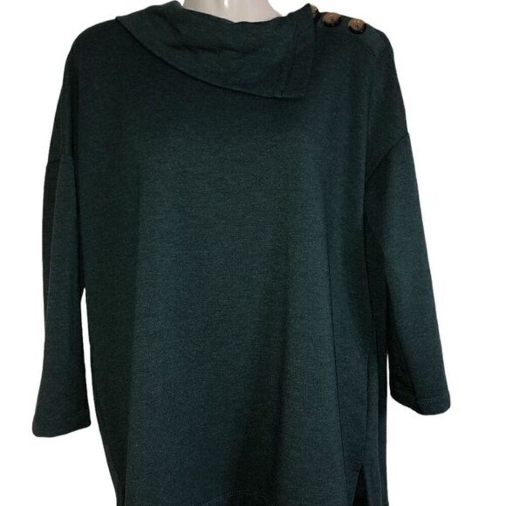 Tahari top L popover‎ loden green shoulder button deco career office boxy shirt